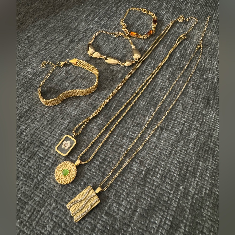 Gold Plated Jewelry Bundle | 3 Necklaces + 3 Bracelets | Tarnish Resistant